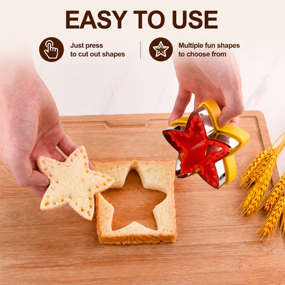 6 Piece Sandwich Cutter and Sealer Set (Heart Square Round Dinosaur Bear Shapes) - Food Grade Stainless Steel Press Moulds, Nonslip Handguard & Easy to Clean for Lunchboxes Toast Cookies  DIY Baking