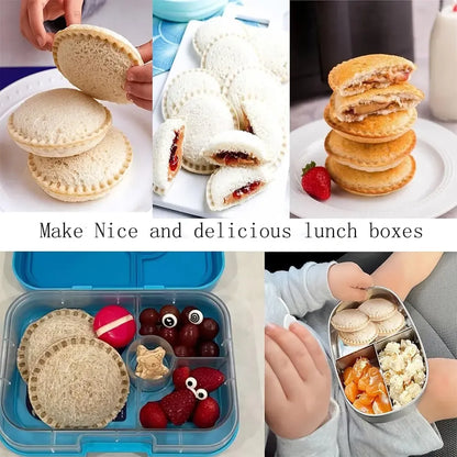 6 Piece Sandwich Cutter and Sealer Set (Heart Square Round Dinosaur Bear Shapes) - Food Grade Stainless Steel Press Moulds, Nonslip Handguard & Easy to Clean for Lunchboxes Toast Cookies  DIY Baking