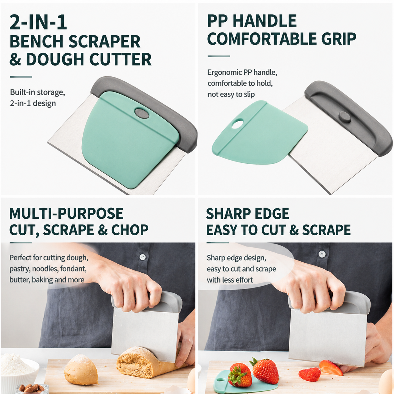 Blue Bread Baking Tool Set with Silicone Dough Mat + Rolling Pin, 2-in-1 Stainless Steel Dough Scraper Cutter and UFO Bread Scoring Lame with 5 Blades & Leather Case, Complete Home Baking Accessories Kit for Dough Pre