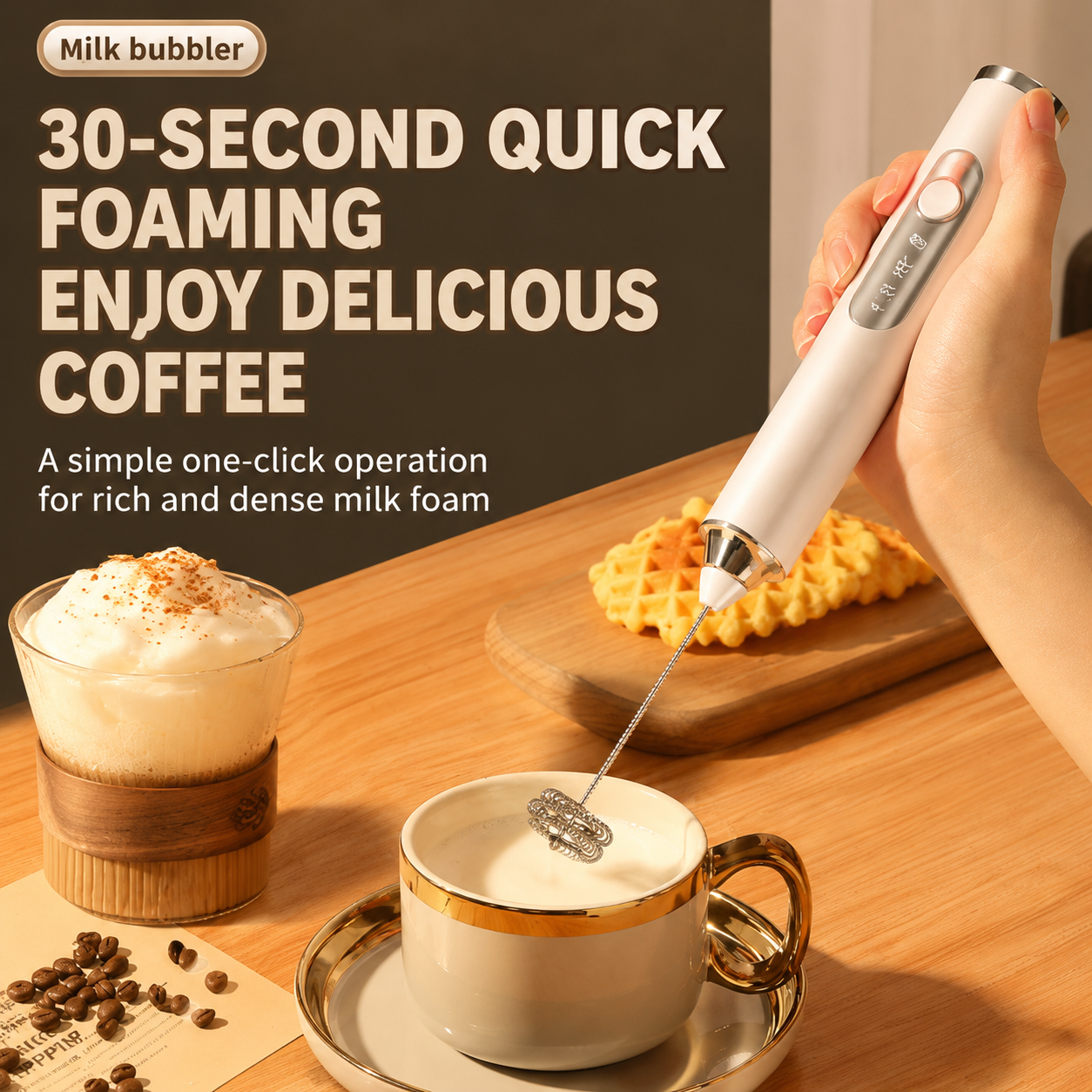 J-17 White Wireless Handheld Electric Milk Frother / Egg Beater / Dough Mixer with 3 Stainless Steel Heads & Stand, 3-Speed Stable and Anti-Splash, Typec Rechargeable