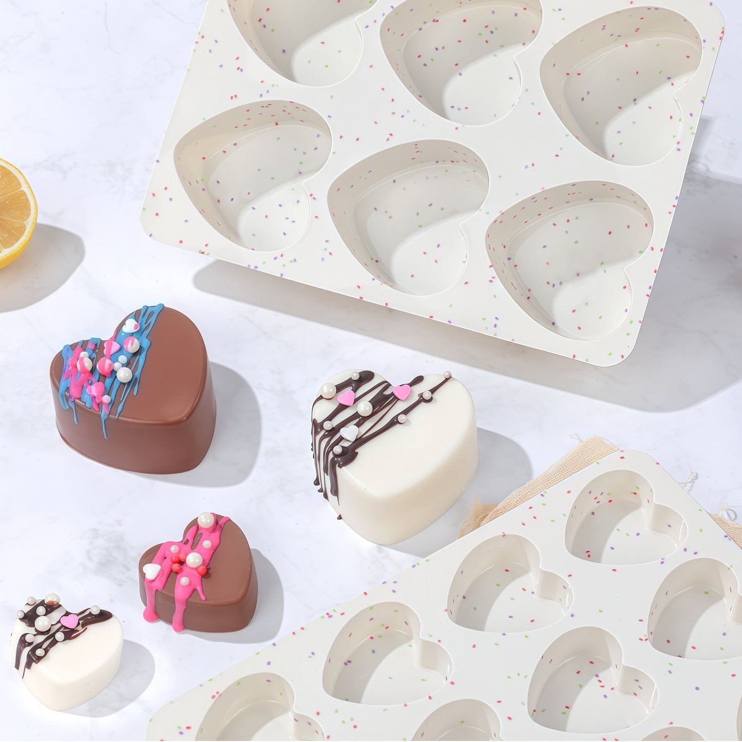 12 Cavity Heart Shaped Silicone Nonstick Easy Release Baking Molds(2PCS) - Food Grade Heart Chocolate Mousse Cake Baking Tray for Dessert Candy Jelly