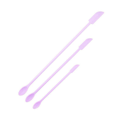 Purple Silicone Mini Double Ended Spatula Spoon Set of 3 Sizes - Flexible Kitchen Mixing Spatula with Long Handle for Narrow Cosmetic Bottles Jam Jars Cream Containers
