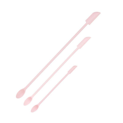 Pink Silicone Mini Double Ended Spatula Spoon Set of 3 Sizes - Flexible Kitchen Mixing Spatula with Long Handle for Narrow Cosmetic Bottles Jam Jars Cream Containers