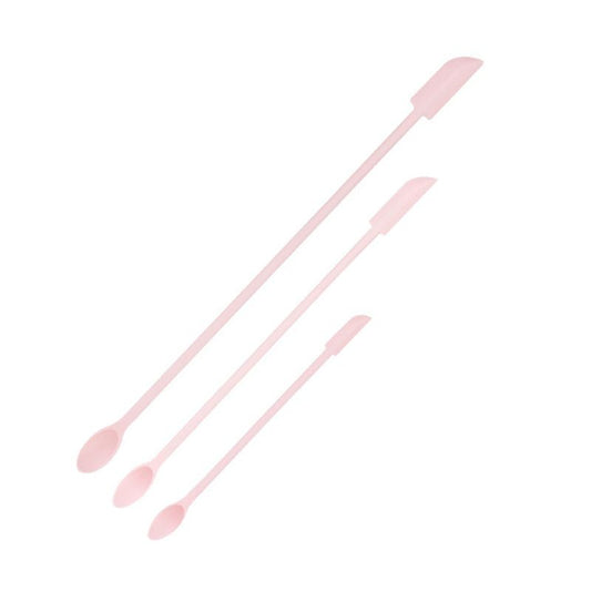 Pink Silicone Mini Double Ended Spatula Spoon Set of 3 Sizes - Flexible Kitchen Mixing Spatula with Long Handle for Narrow Cosmetic Bottles Jam Jars Cream Containers
