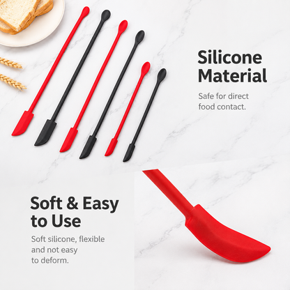 Macaron Blue Silicone Mini Double Ended Spatula Spoon Set of 3 Sizes - Flexible Kitchen Mixing Spatula with Long Handle for Narrow Cosmetic Bottles Jam Jars Cream Containers