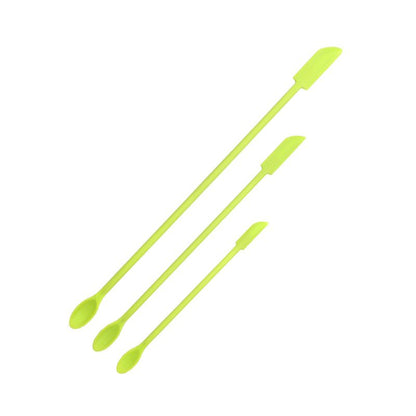 Green Silicone Mini Double Ended Spatula Spoon Set of 3 Sizes - Flexible Kitchen Mixing Spatula with Long Handle for Narrow Cosmetic Bottles Jam Jars Cream Containers