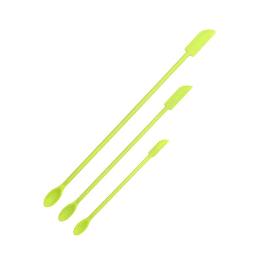 Green Silicone Mini Double Ended Spatula Spoon Set of 3 Sizes - Flexible Kitchen Mixing Spatula with Long Handle for Narrow Cosmetic Bottles Jam Jars Cream Containers
