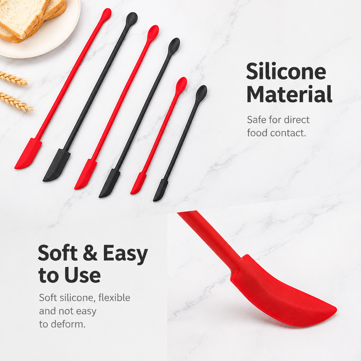Green Silicone Mini Double Ended Spatula Spoon Set of 3 Sizes - Flexible Kitchen Mixing Spatula with Long Handle for Narrow Cosmetic Bottles Jam Jars Cream Containers