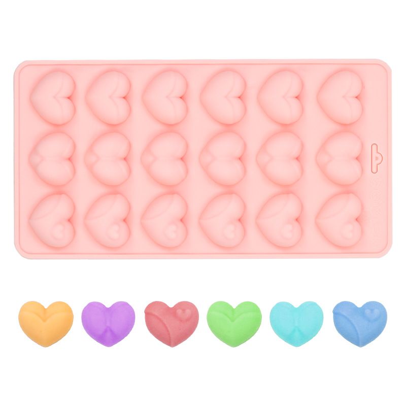 2-Pack Pink 18 Cavity Heart Chocolate Flexible Silicone Nonstick Mould with 3 Heart Shapes - Oven Freezer Safe, Easy Release & Clean Dessert Tray for Candy Mousse Jelly Cake Baking