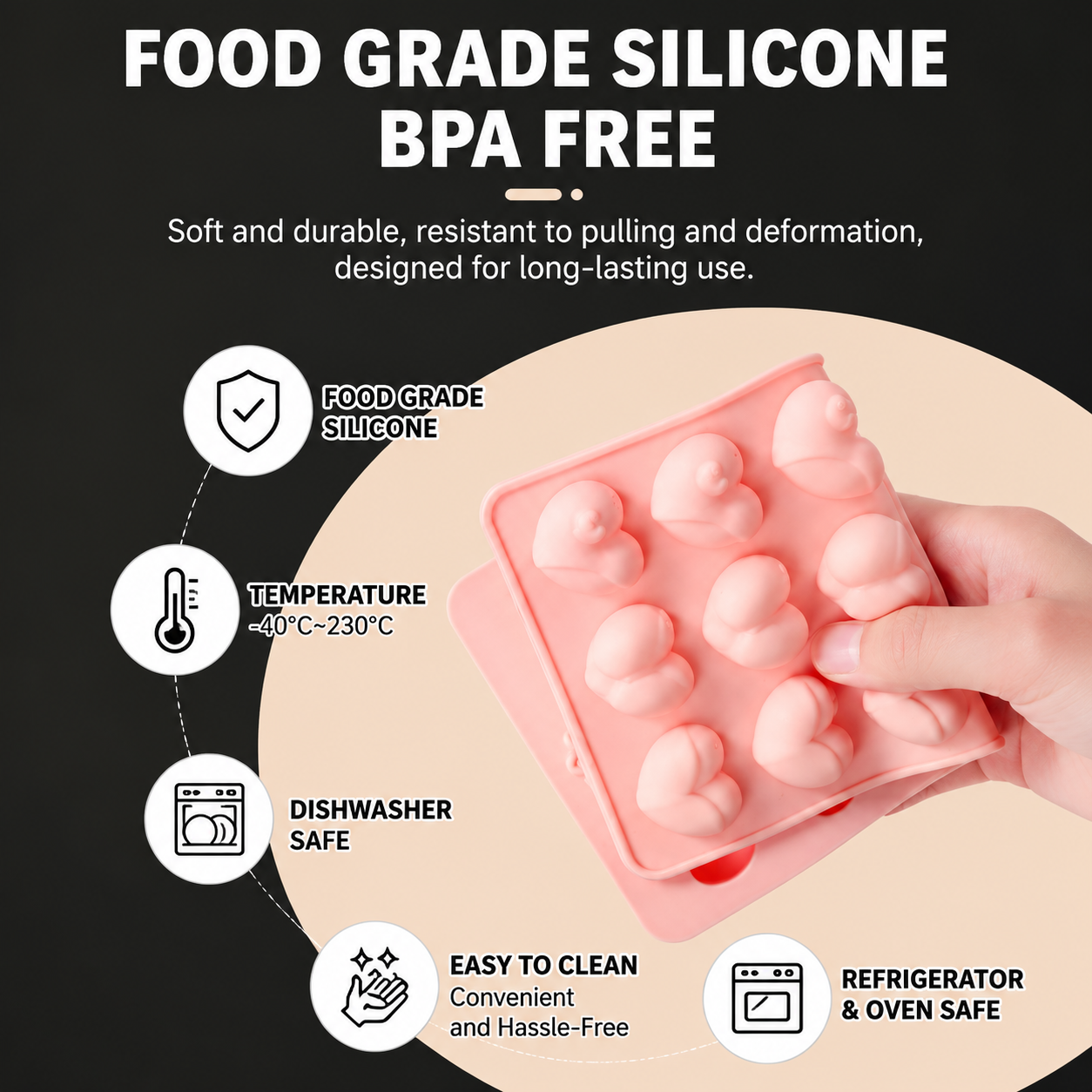 2-Pack Pink 18 Cavity Heart Chocolate Flexible Silicone Nonstick Mould with 3 Heart Shapes - Oven Freezer Safe, Easy Release & Clean Dessert Tray for Candy Mousse Jelly Cake Baking