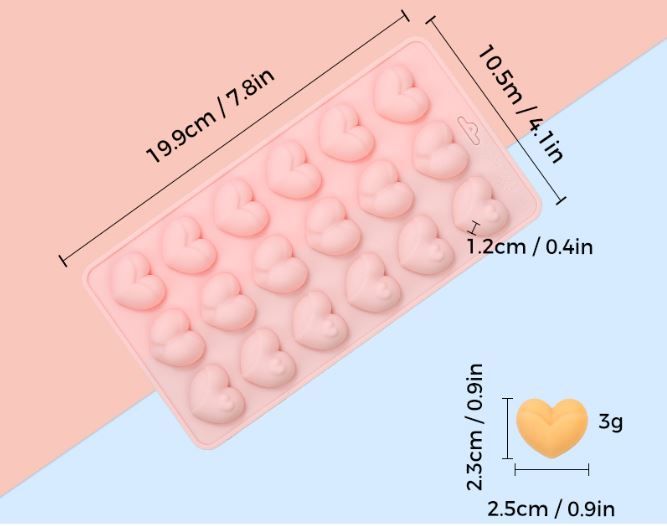 2-Pack Pink 18 Cavity Heart Chocolate Flexible Silicone Nonstick Mould with 3 Heart Shapes - Oven Freezer Safe, Easy Release & Clean Dessert Tray for Candy Mousse Jelly Cake Baking