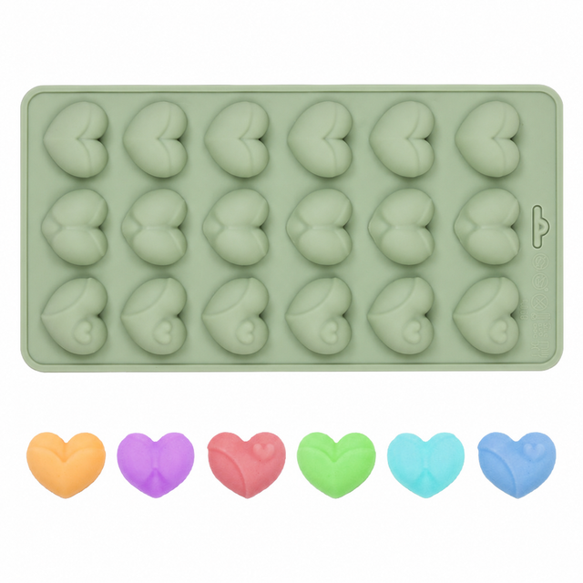 2-Pack Green 18 Cavity Heart Chocolate Flexible Silicone Nonstick Mould with 3 Heart Shapes - Oven Freezer Safe, Easy Release & Clean Dessert Tray for Candy Mousse Jelly Cake Baking