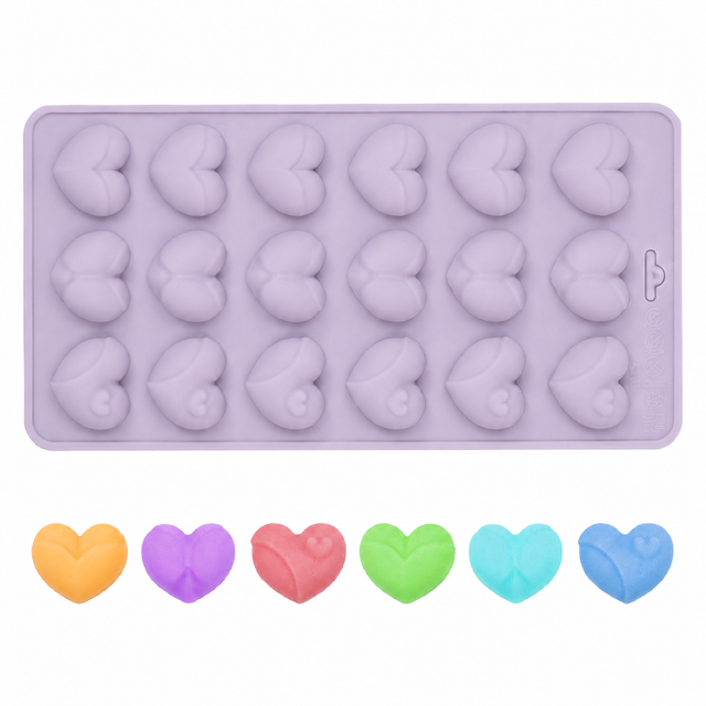 2-Pack Purple 18 Cavity Heart Chocolate Flexible Silicone Nonstick Mould with 3 Heart Shapes - Oven Freezer Safe, Easy Release & Clean Dessert Tray for Candy Mousse Jelly Cake Baking
