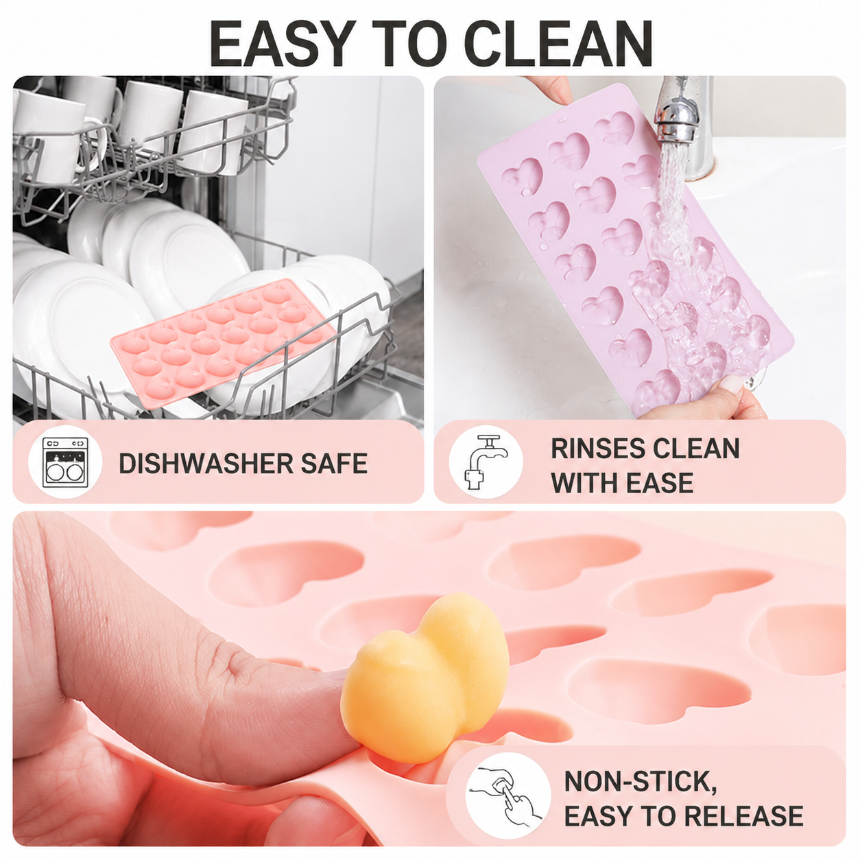 2-Pack Purple 18 Cavity Heart Chocolate Flexible Silicone Nonstick Mould with 3 Heart Shapes - Oven Freezer Safe, Easy Release & Clean Dessert Tray for Candy Mousse Jelly Cake Baking