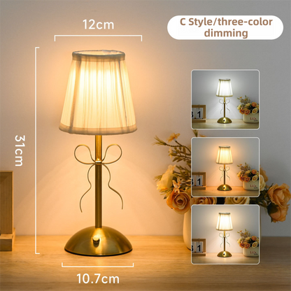 Creative Rechargeable Bow Table Lamp with Pleated Fabric Lampshade - Three Colour Soft Light, Touch Stepless Dimming, USB-C Cordless Bedside Decor, Style C