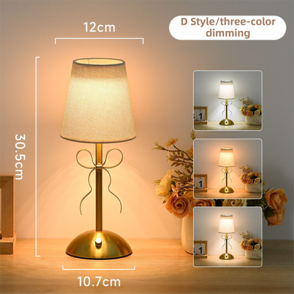 Creative Rechargeable Bow Table Lamp with Pleated Fabric Lampshade - Three Colour Soft Light, Touch Stepless Dimming, USB-C Cordless Bedside Decor, Style D
