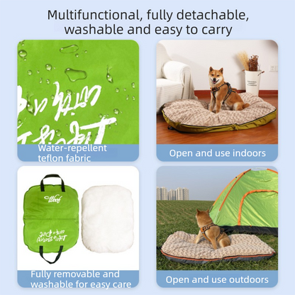 Khaki M size Portable Foldable Pet Bed Mat – Waterproof Travel Dog Bed and Cat Cushion with Carry Handles, Removable Washable Cover, Plush Comfort Padding for Indoor and Outdoor Use