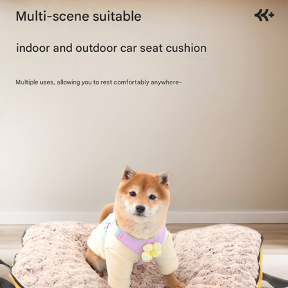 Khaki M size Portable Foldable Pet Bed Mat – Waterproof Travel Dog Bed and Cat Cushion with Carry Handles, Removable Washable Cover, Plush Comfort Padding for Indoor and Outdoor Use