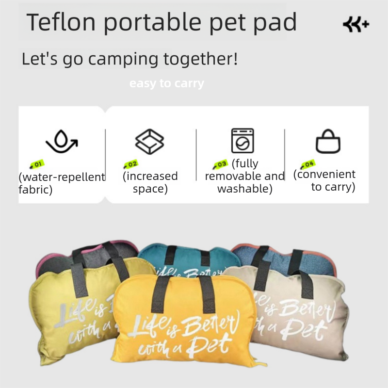 Green  S size Portable Foldable Pet Bed Mat – Waterproof Travel Dog Bed and Cat Cushion with Carry Handles, Removable Washable Cover, Plush Comfort Padding for Indoor and Outdoor Use