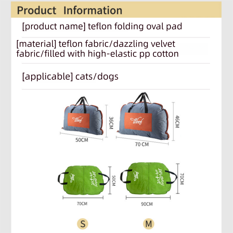 Green  S size Portable Foldable Pet Bed Mat – Waterproof Travel Dog Bed and Cat Cushion with Carry Handles, Removable Washable Cover, Plush Comfort Padding for Indoor and Outdoor Use