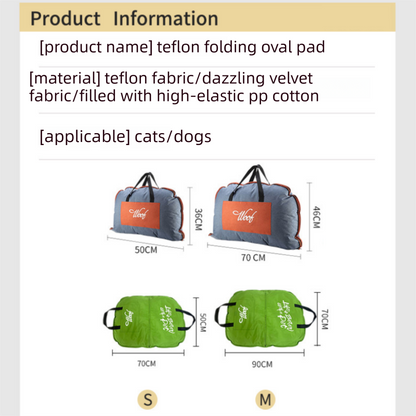Green  S size Portable Foldable Pet Bed Mat – Waterproof Travel Dog Bed and Cat Cushion with Carry Handles, Removable Washable Cover, Plush Comfort Padding for Indoor and Outdoor Use
