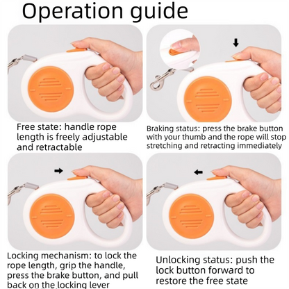 Orange 5M Automatic Retractable Dog Leash –Extendable Pet Lead with One-Button Brake Lock, Tangle-Free 360° Nylon Strap, Durable ABS Housing for Dogs and Puppies