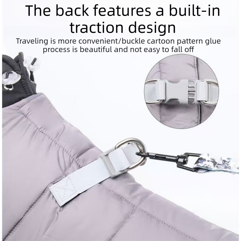 Grey L size Winter Dog Jumpsuit Coat – Waterproof Four-Leg Pet Jacket with Reflective Harness Clip, Windproof Warm Padded Puppy Snowsuit, Adjustable Polyester Dog Clothing for Small to Medium Dogs