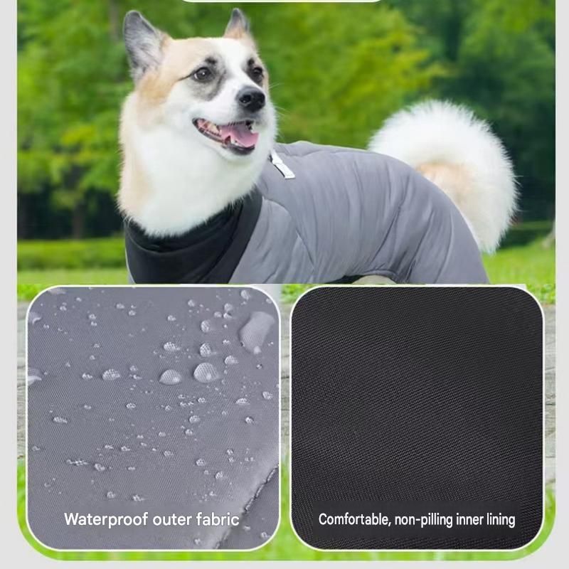 Blue S size Winter Dog Jumpsuit Coat – Waterproof Four-Leg Pet Jacket with Reflective Harness Clip, Windproof Warm Padded Puppy Snowsuit, Adjustable Polyester Dog Clothing for Small to Medium Dogs