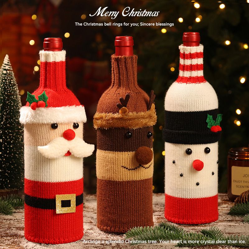 Santa Claus Style  Knitted Christmas Wine Bottle Cover - Festive Table Decor for Holiday Parties and Home Dining