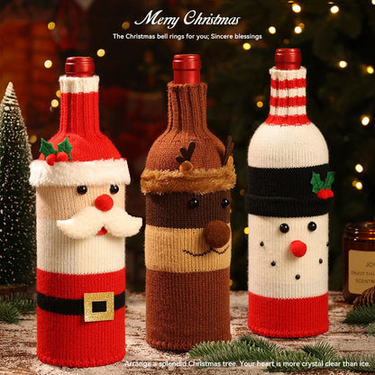 Santa Claus Style  Knitted Christmas Wine Bottle Cover - Festive Table Decor for Holiday Parties and Home Dining