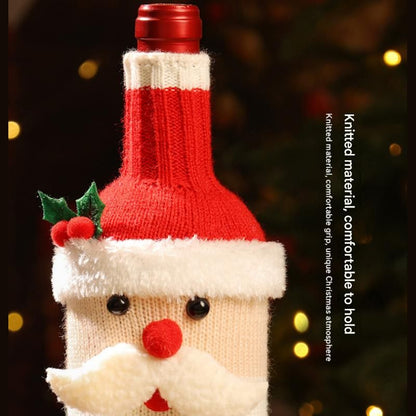 Santa Claus Style  Knitted Christmas Wine Bottle Cover - Festive Table Decor for Holiday Parties and Home Dining