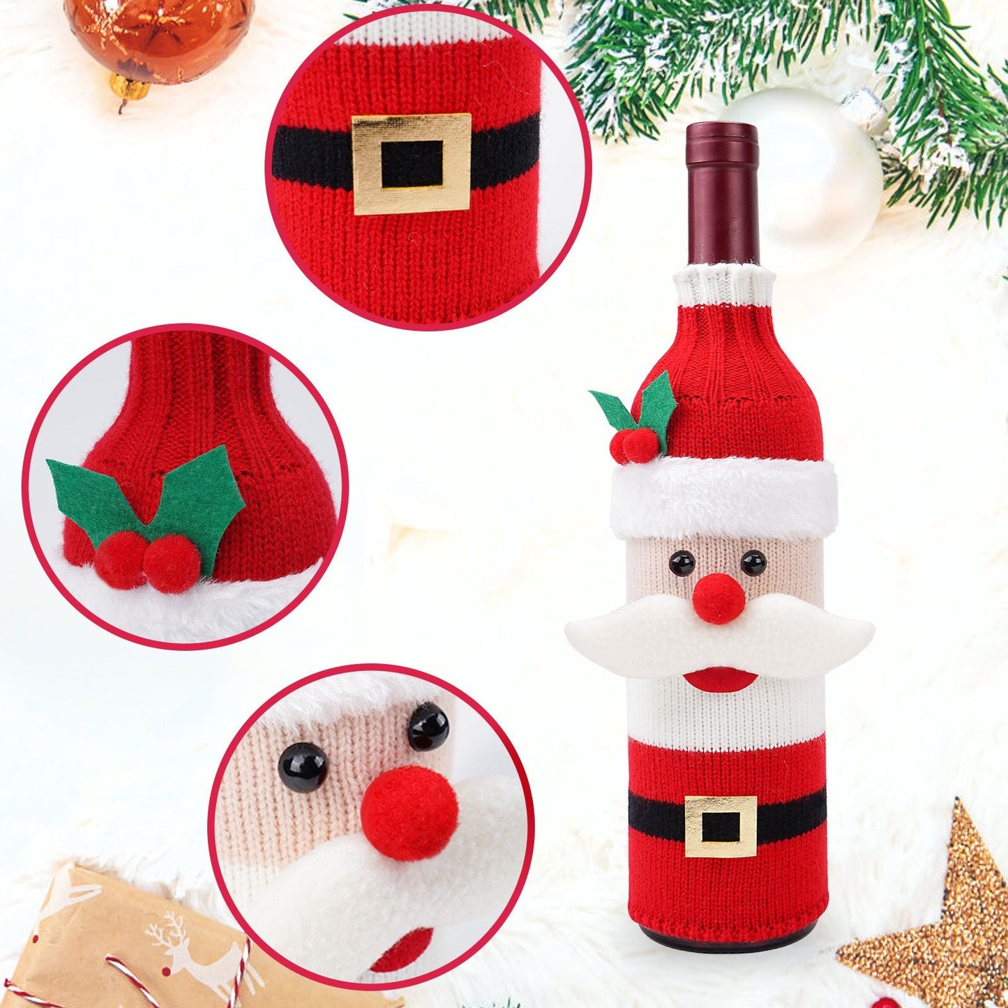 Santa Claus Style  Knitted Christmas Wine Bottle Cover - Festive Table Decor for Holiday Parties and Home Dining