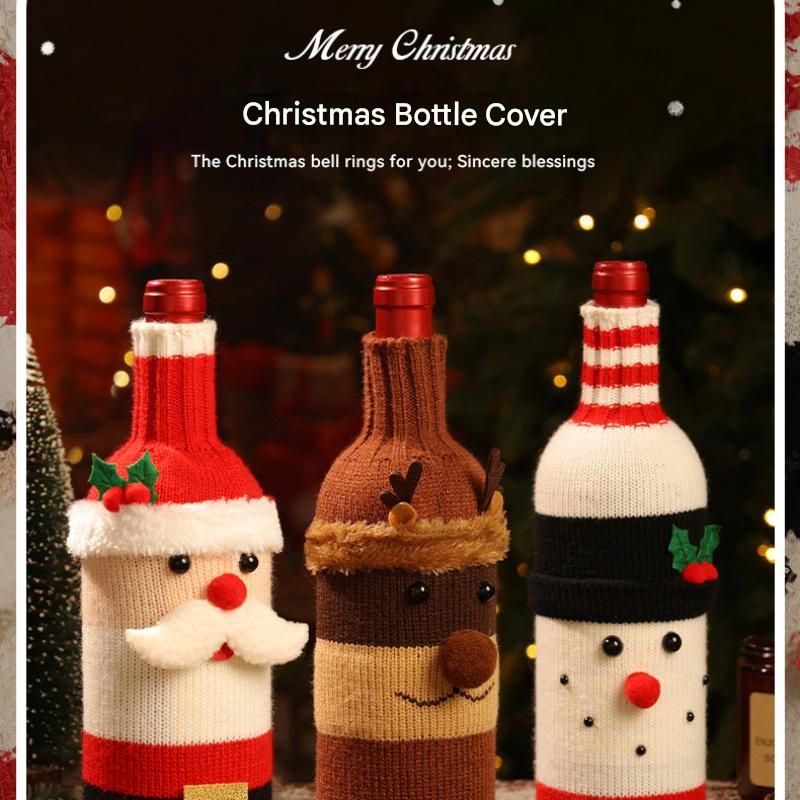 Snowman Designs Style  Knitted Christmas Wine Bottle Cover - Festive Table Decor for Holiday Parties and Home Dining