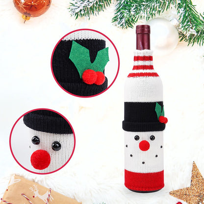 Snowman Designs Style  Knitted Christmas Wine Bottle Cover - Festive Table Decor for Holiday Parties and Home Dining
