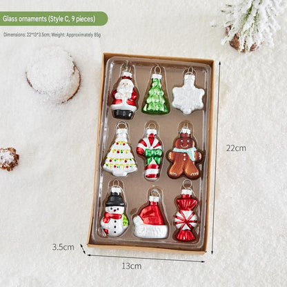 9-piece Christmas Glass Ornament Set – Santa, Snowman & Holiday Character Hanging Decorations for Christmas Tree and Festive Home Decor