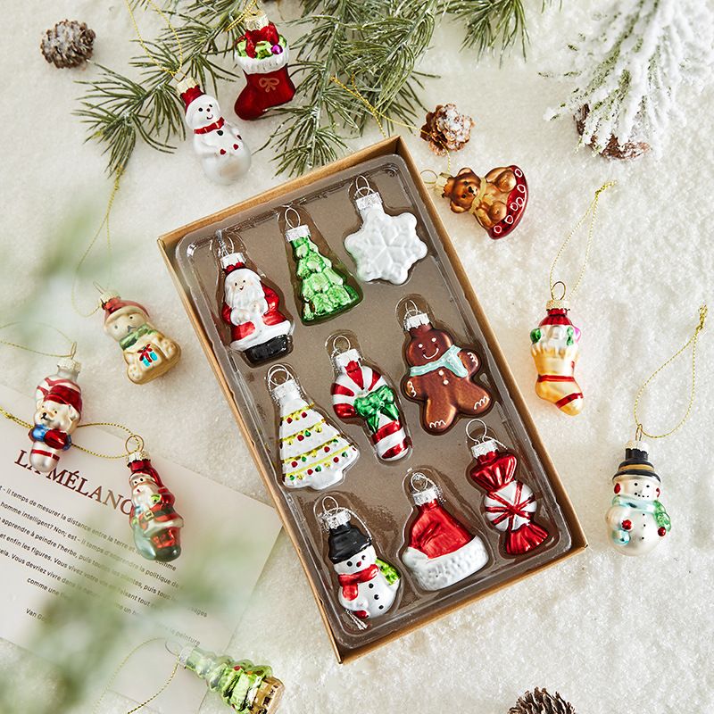 9-piece Christmas Glass Ornament Set – Santa, Snowman & Holiday Character Hanging Decorations for Christmas Tree and Festive Home Decor