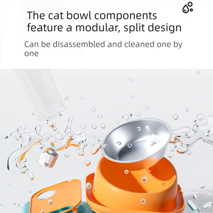 Grey and  White Cat & Dog Feeding Station with Water Dispenser – Elevated Stainless Steel Pet Bowl Set with Slow Feeder, Anti-Spill Design and Automatic Water Supply