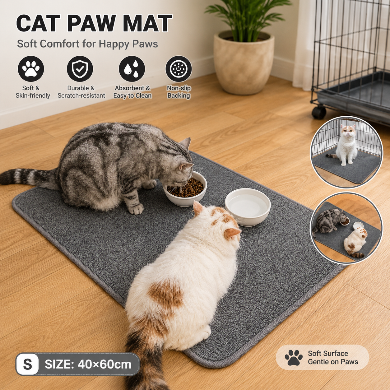 Grey S size 40*60cm Soft Cat Scratching Mat & Lounge Bed – Durable Furniture Protector Rug, Washable Scratch Pad for Cats and Small Pets