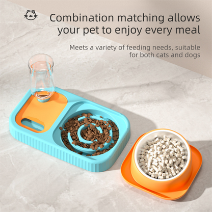 2 pcs  Grey and White Cat Feeding Station with Water Dispenser &  Slow Feeder Bowl Plus Cat Scratching Mat Set Brown 40x60cm Pet Dining and Furniture Protection Bundle