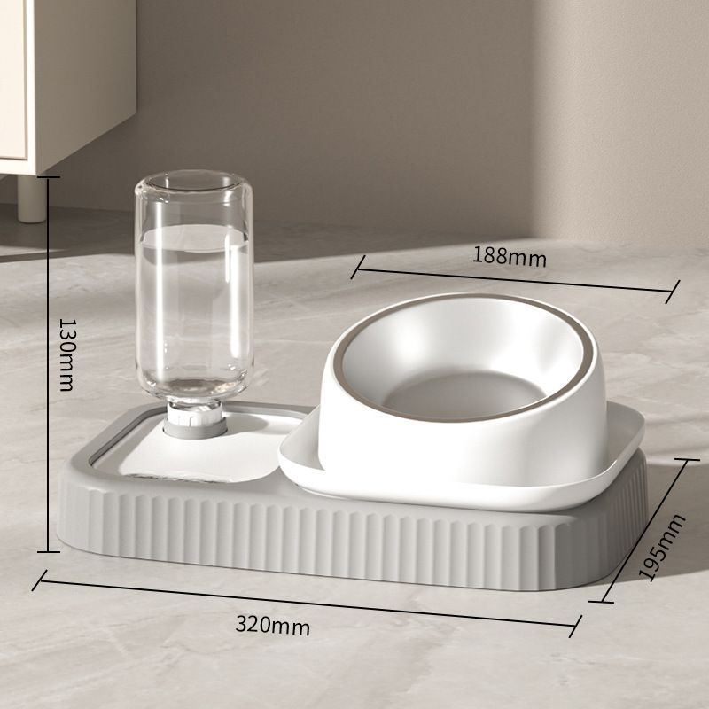 2 pcs  Grey and White Cat Feeding Station with Water Dispenser &  Slow Feeder Bowl Plus Cat Scratching Mat Set Gery 40x60cm Pet Dining and Furniture Protection Bundle