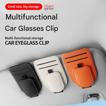 Black Car Sun Visor Eyeglasses Holder Magnetic Glasses Clip with Card Storage Multifunction Auto Sunglasses Organizer PVC Leather Interior Accessory