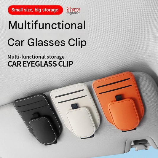 Black Car Sun Visor Eyeglasses Holder Magnetic Glasses Clip with Card Storage Multifunction Auto Sunglasses Organizer PVC Leather Interior Accessory
