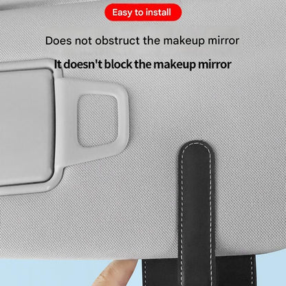 Grey Car Sun Visor Eyeglasses Holder Magnetic Glasses Clip with Card Storage Multifunction Auto Sunglasses Organizer PVC Leather Interior Accessory