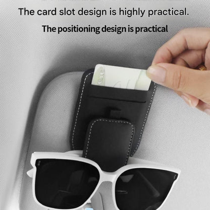 Beige Car Sun Visor Eyeglasses Holder Magnetic Glasses Clip with Card Storage Multifunction Auto Sunglasses Organizer PVC Leather Interior Accessory