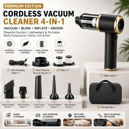 Black Handheld Cordless set   Vacuum Cleaner Air Duster 4-in-1 Mini Vacuum Blower Rechargeable Portable Auto Home Cleaning Tool with Storage Case