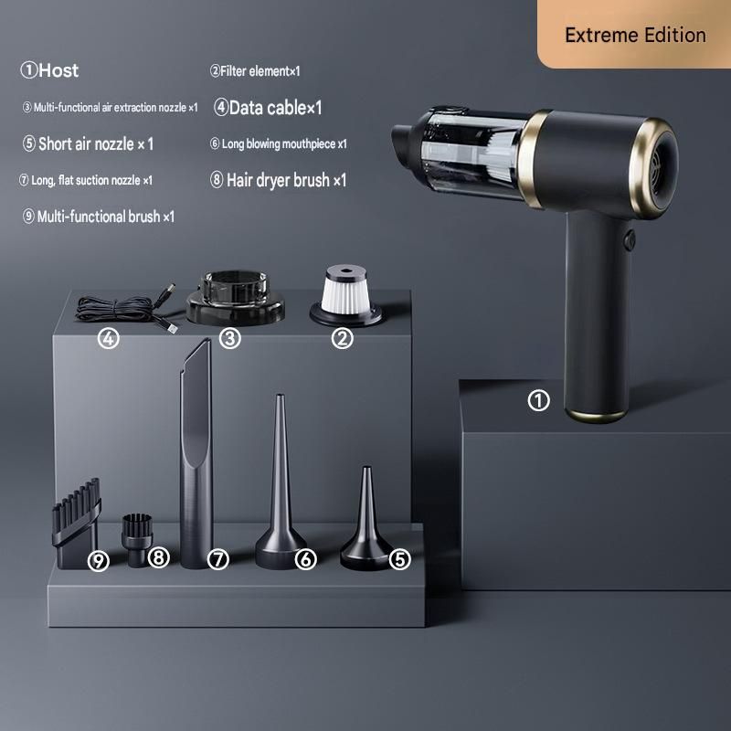 Black Handheld Cordless  Vacuum Cleaner Air Duster 4-in-1 Mini Vacuum Blower Rechargeable Portable Auto Home Cleaning Tool