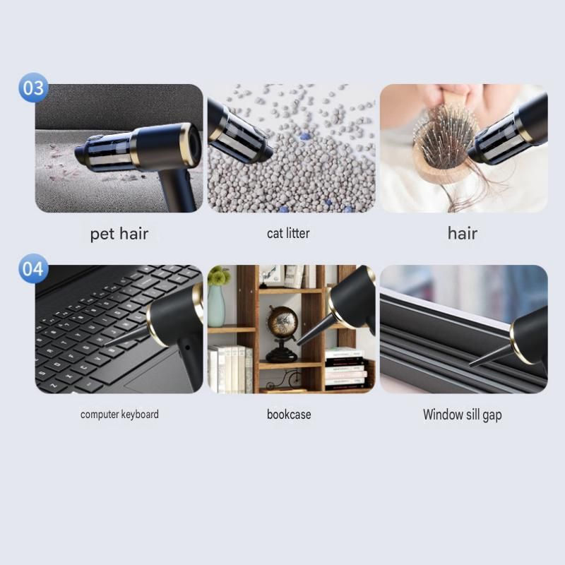 Black Handheld Cordless  Vacuum Cleaner Air Duster 4-in-1 Mini Vacuum Blower Rechargeable Portable Auto Home Cleaning Tool
