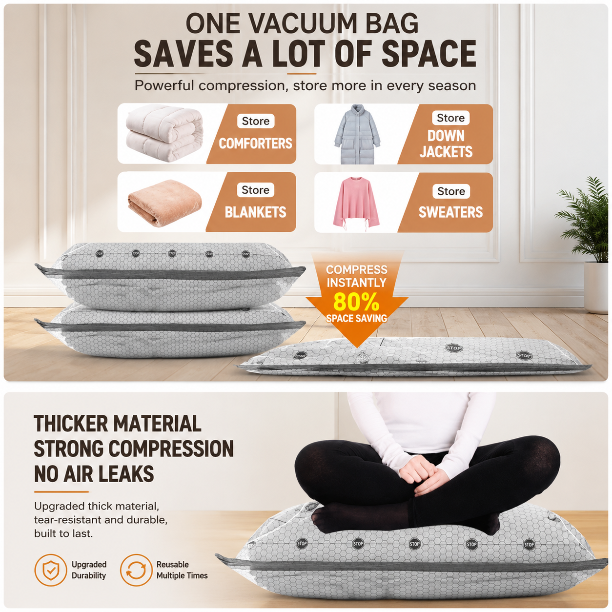 18-piece Travel Vacuum Storage Bags Set for Clothes and Bedding, Space Saving Compression Bags for Suitcases, Wardrobes and Seasonal Storage, Reusable PA+PE Vacuum Seal Bags