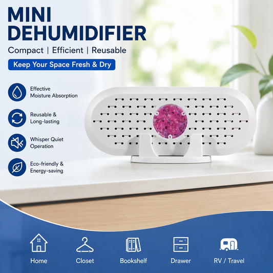 Mini Rechargeable Dehumidifier for Wardrobes, Closets and Shoe Cabinets, Reusable Moisture Absorber with Colour Indicator, Compact Anti-Mould Humidity Control Device