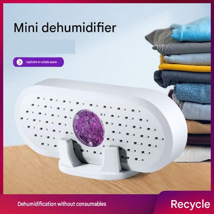 Mini Rechargeable Dehumidifier for Wardrobes, Closets and Shoe Cabinets, Reusable Moisture Absorber with Colour Indicator, Compact Anti-Mould Humidity Control Device